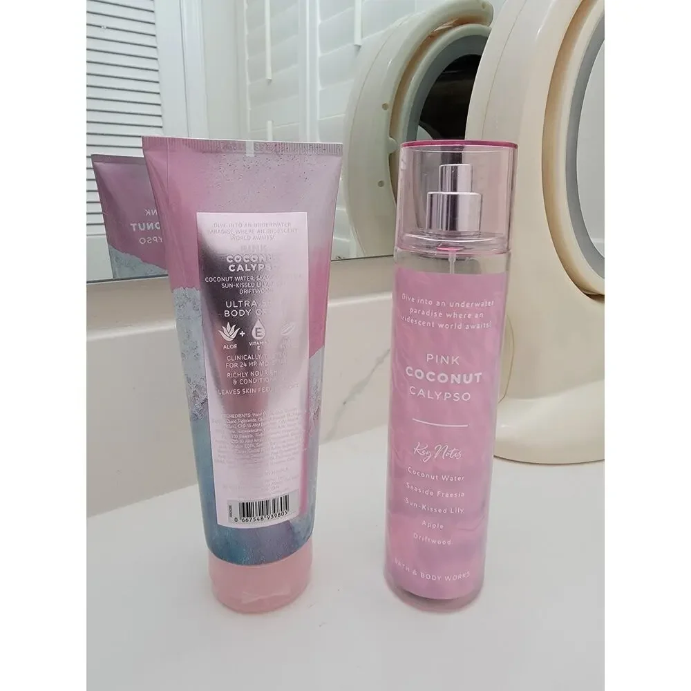 Bath and Body Works Pink Coconut Calypso Body Cream and Body Spray Set